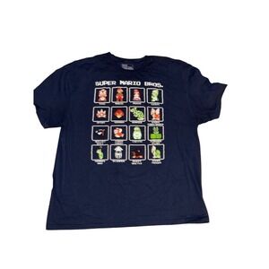 Nintendo Super Mario Bros. Men's‎ 2X Blue Graphic T-Shirt Mario & Friends Luigi